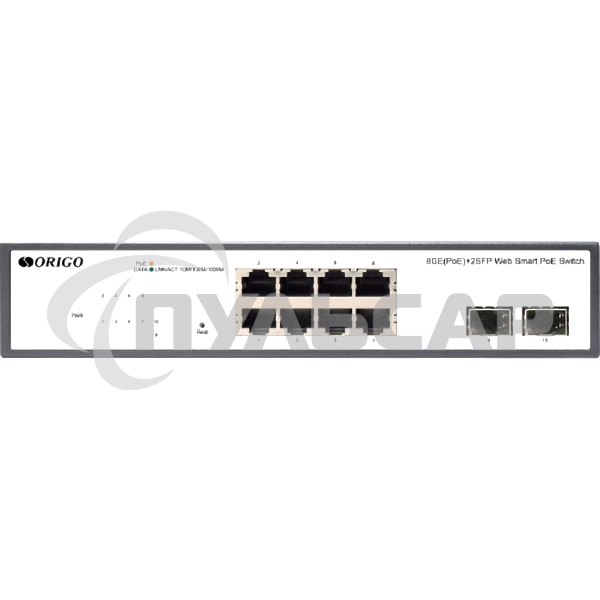 Неуправляемый PoE-коммутатор ORIGO Unmanaged Switch 8x1000Base-T PoE, 2x1000Base-X SFP, PoE Budget 120W, 19