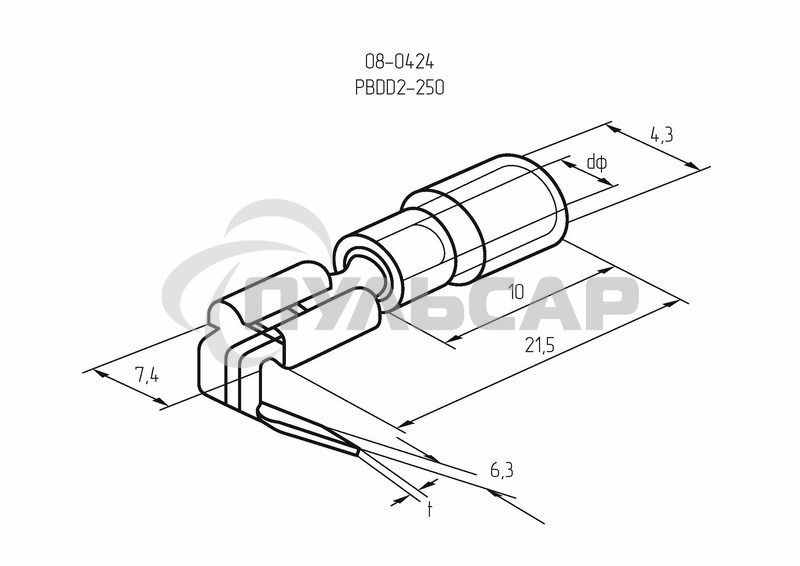 Клемма плоская изолированная гнездо 7.4 мм + штекер - 6.3 мм 1.5-2.5 мм² (РПи-О 2.5-(6.3)/РПИо 2.5-7.5) Rexant
