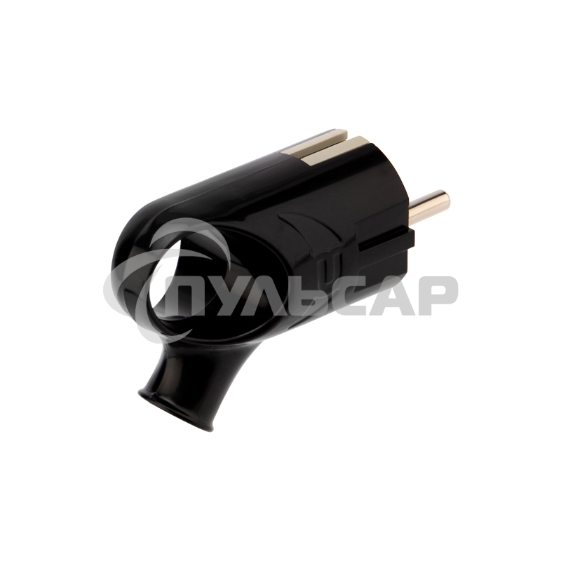 Вилка Евро угловая с з/к 16А с кольцом черная Rexant