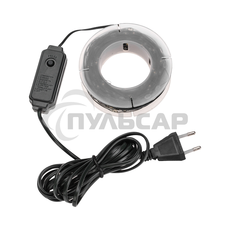 Гирлянда Роса с контроллером 30м, 300LED, IP20, 230В, зеленый провод, теплое белое свечение 