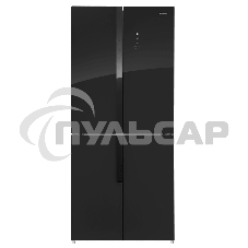 Холодильник Maunfeld MFF181NFB черный глянцевый, трехкамерный, 333/164л, морозилка сбоку, No Frost, Side by Side