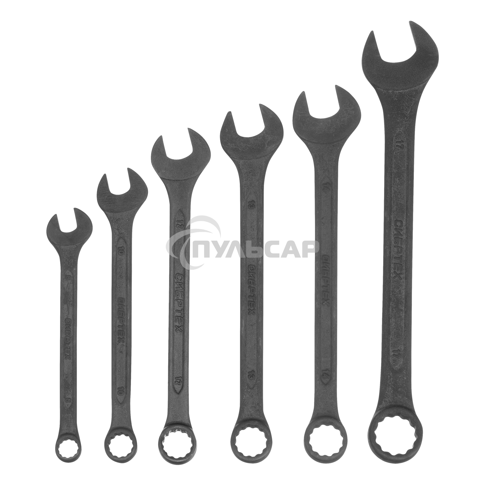 Набор ключей комбинированных, 8 - 17 мм, 6 шт., CrV, фосфатированные, ГОСТ 16983Сибртех