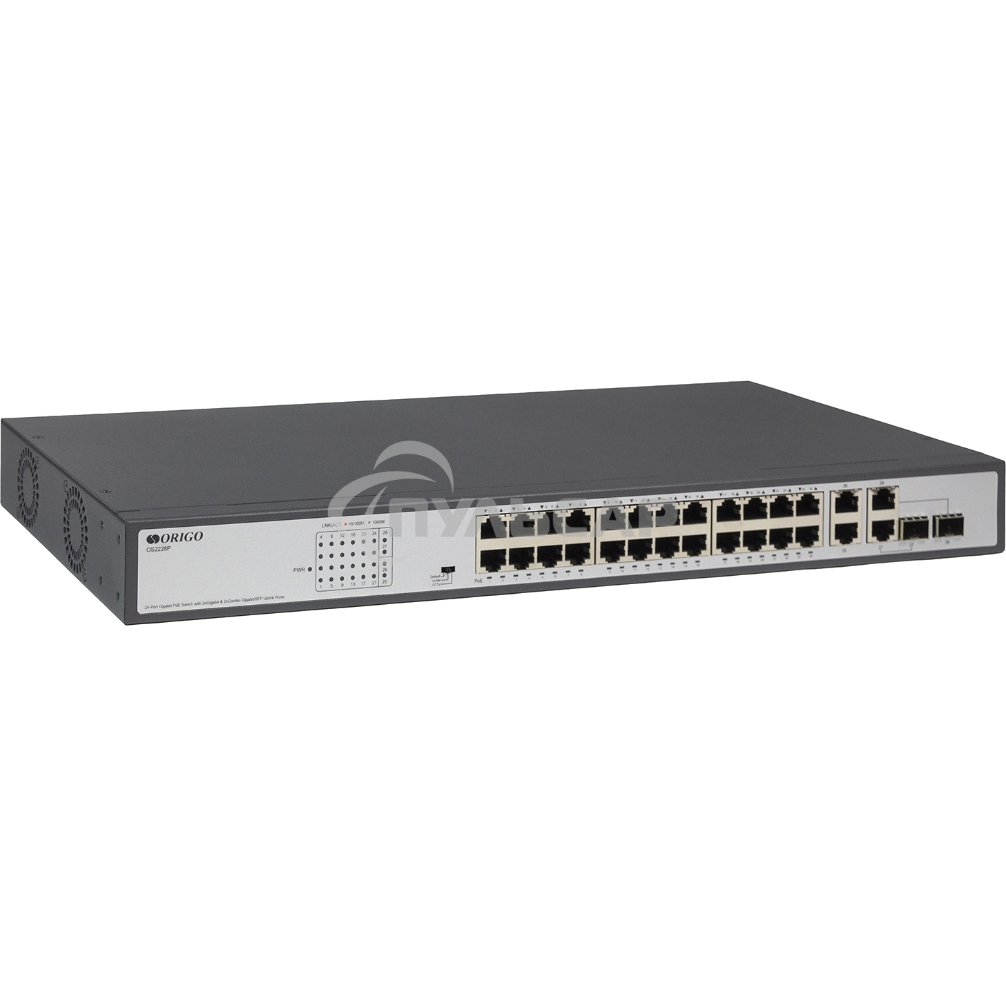 Неуправляемый PoE-коммутатор ORIGO Unmanaged Switch 26x1000Base-T (24x1000Base-T PoE), 2xCombo 1000Base-T/SFP, PoE Budget 370W, Long-range PoE up to 250m, 19