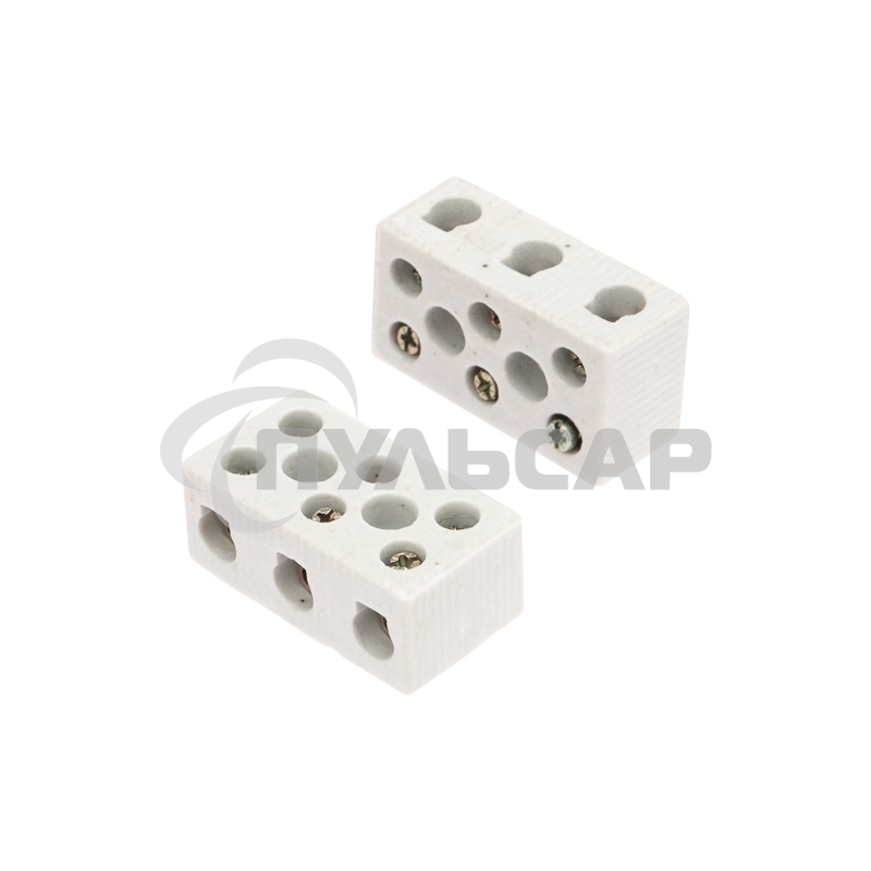 Клемма керамическая винтовая 12 мм² 3 пары контактов с крепежным отверстием (45 шт./уп.) Rexant