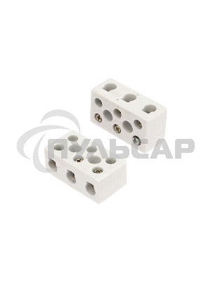 Клемма керамическая винтовая 12 мм² 3 пары контактов с крепежным отверстием (45 шт./уп.) Rexant