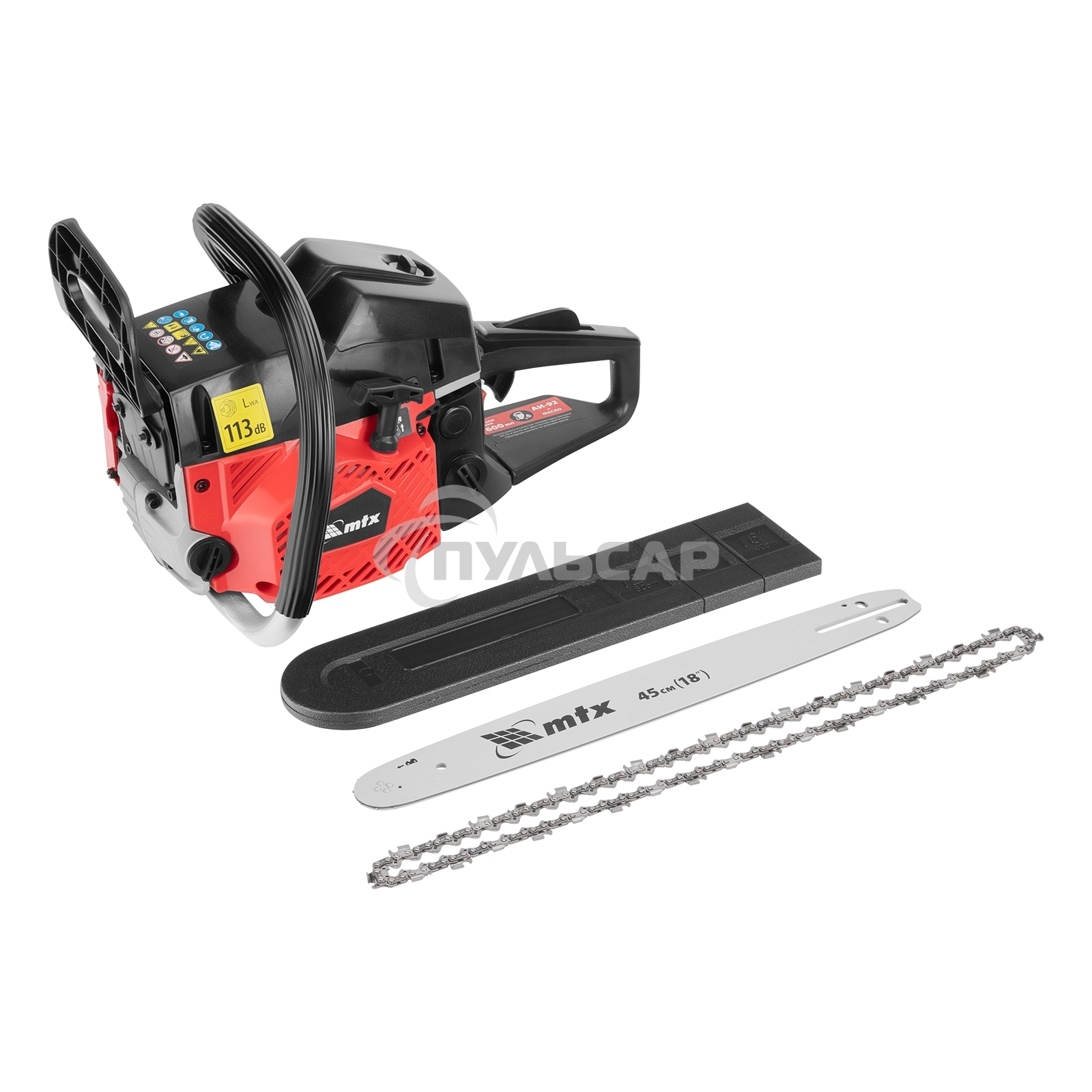 Пила цепная бензиновая MS-4516, шина 40 см, 45см3, 2,5 л.с., шаг 0,325, паз 1,5 мм, 64 зв MTX