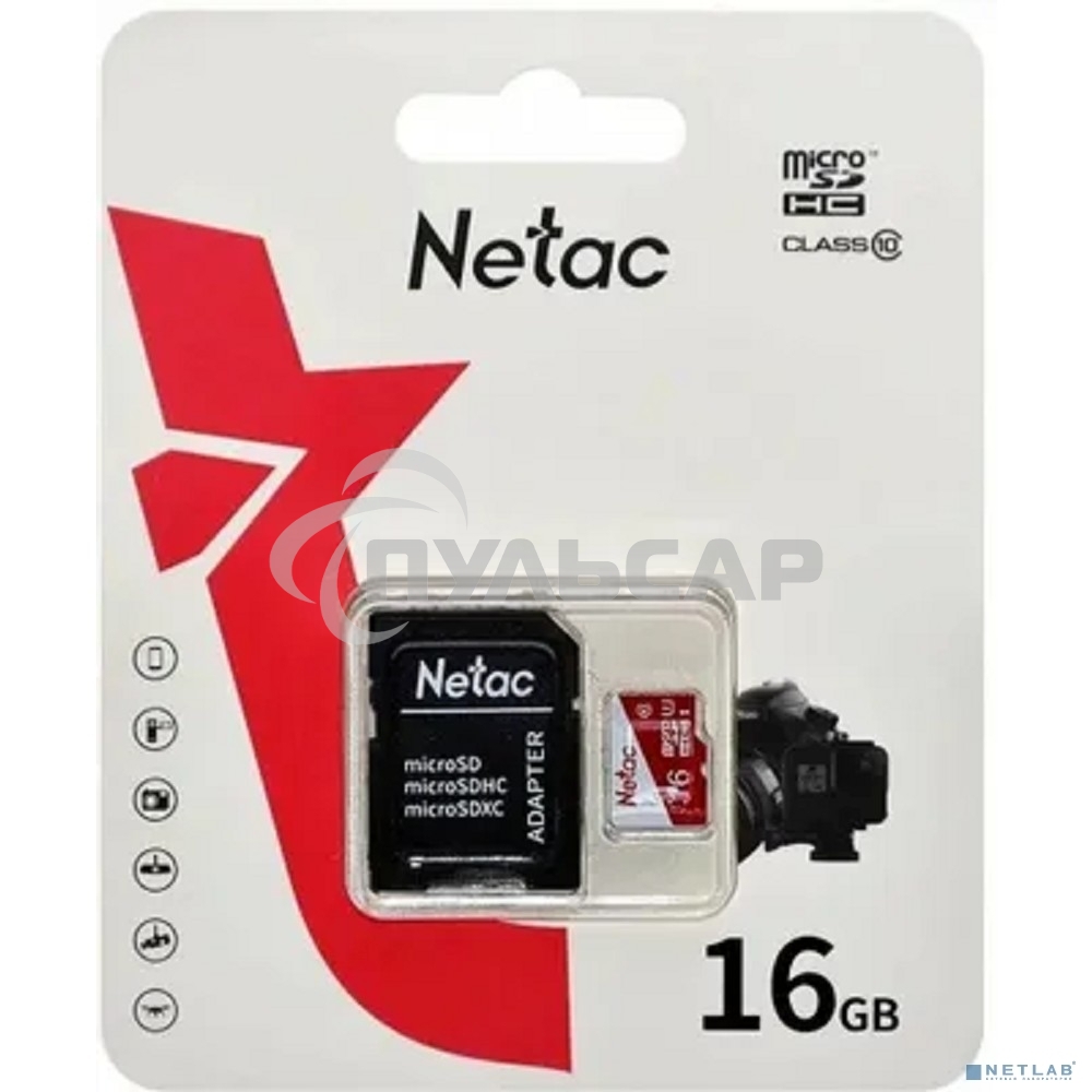 Флеш карта Netac P500 ECO 16Gb MicroSDHC C10 up to 80Mb/s, retail pack with SD Adapter