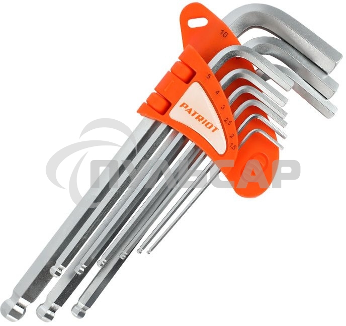 Набор ключей PATRIOT SKH-9L, шестигранные с шаром, длинные, 1,5-10мм, CRV, 9 шт