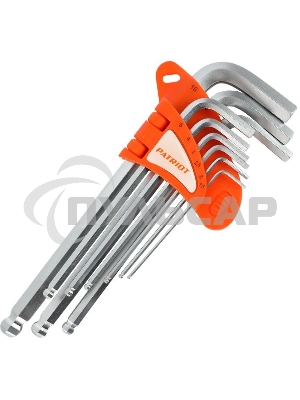 Набор ключей PATRIOT SKH-9L, шестигранные с шаром, длинные, 1,5-10мм, CRV, 9 шт
