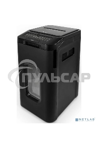 Уничтожитель документов ГЕЛЕОС АП55-5, DIN P-5 (5 ур-нь секр.), фрагмент 1,9х12мм, АВТОПОДАЧА 400 лист (70г/м2), пл.карты/скрепки/скобы, 55 литров