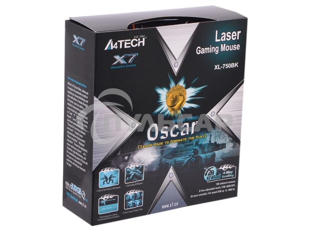 Мышь проводная A4Tech XL-750BK черный/красный, 3600 dpi, USB, кнопки - 7