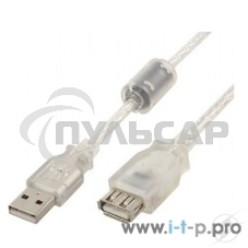 Кабель-удлинитель USB2.0 Pro Cablexpert CCF-USB2-AMAF-TR-15, AM/AF, 4,5м, экран, 2феррит.кольца, прозрачный, пакет