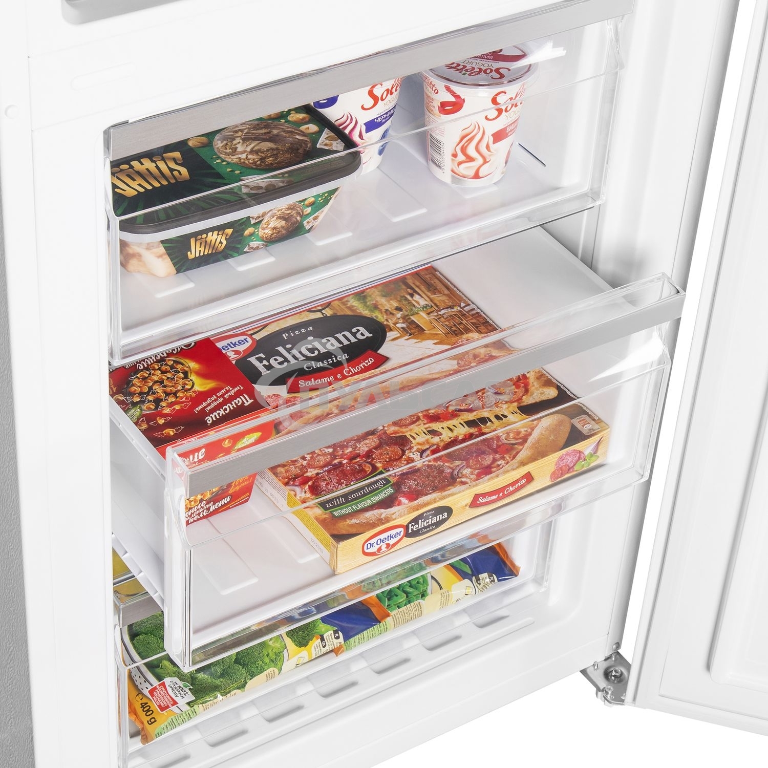 Холодильник Maunfeld MFF200NFW белый глянц. двухкамерный 271/106л морозилка снизу