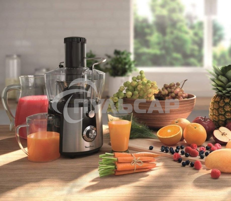 Соковыжималка шнековая Moulinex JU550D10 800Вт рез.сок.:2000мл. серебристый/черный