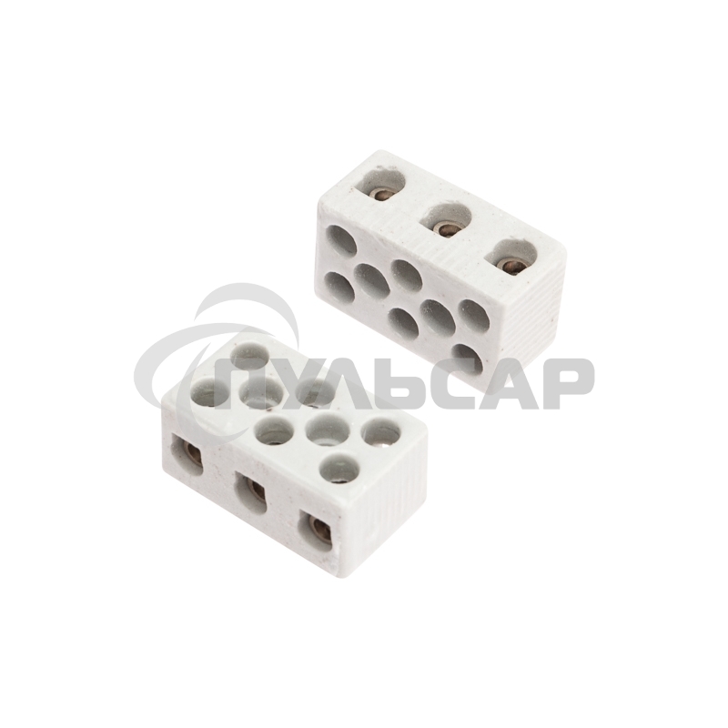 Клемма керамическая винтовая 10 мм² 3 пары контактов с крепежным отверстием (84 шт./уп.) Rexant