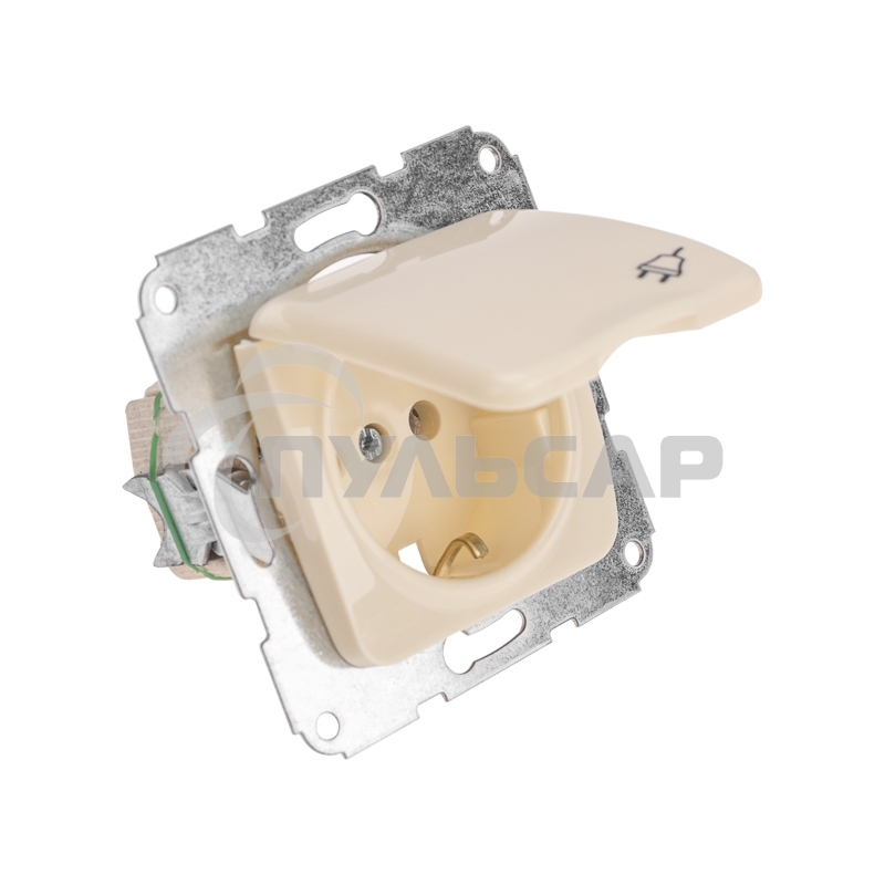 Розетка 1-ая керамика с/з с крышкой DEA с/у 16А мех. Беж KRANZ