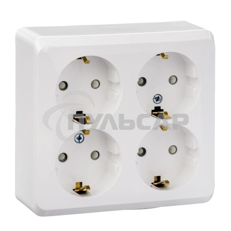 Розетка 4-м ОП Этюд 16А 250В защ. шторки с заземл. белый  SchE PA16-208B