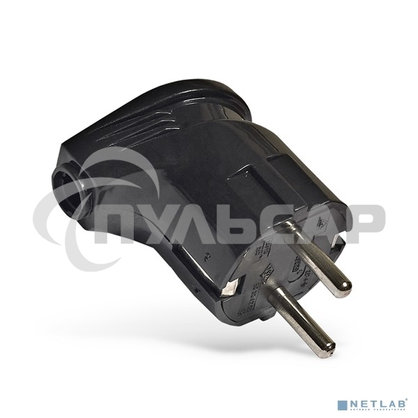 Вилка электрич. с заземл. угл. черный 16А 250В (еврослот) UNIVersal А0105