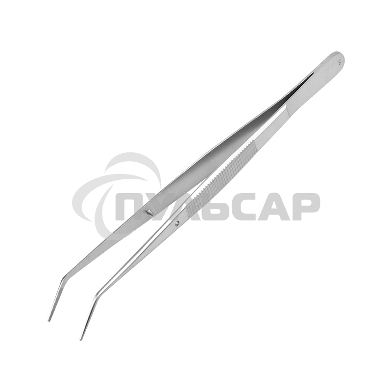 Пинцет изогнутый, узкий, фиксатор, рифленый 155 мм ПРОФИ