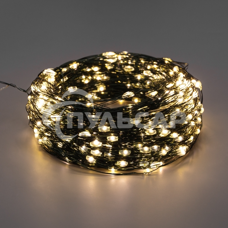 Гирлянда Neon-night Роса с контроллером 20м, 200 LED, IP20, 230В, зеленый провод, теплое белое свечение