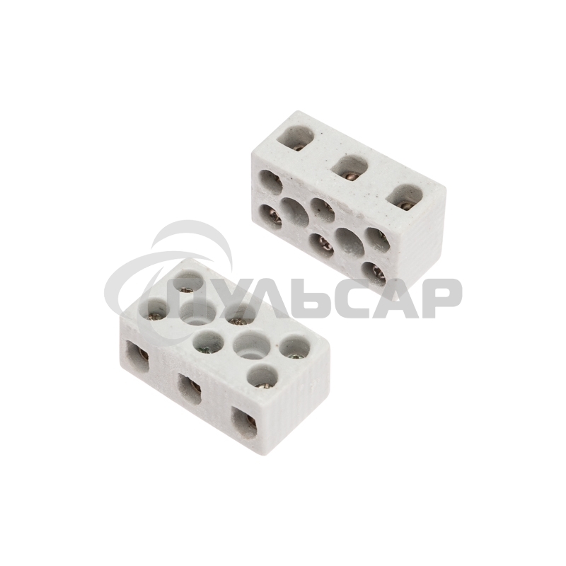 Клемма керамическая винтовая 4 мм² 3 пары контактов с крепежным отверстием (100 шт./уп.) Rexant