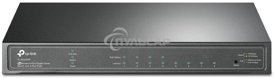 Коммутатор TP-Link JetStream 8-Port Gigabit Smart Switch with 4-Port PoE+, 4× Gigabit PoE+ Ports, 802.3at/af, 62 W PoE Power, Desktop Steel CaseIntegration with Omada SDN Controller, 802.1Q VLAN, STP/RSTP/MSTP, IGMP Snooping, 802.1p/DSCP QoS, ACL, 802.1x,