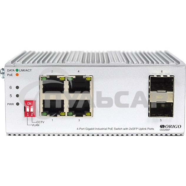 Коммутатор Unmanaged Industrial Switch 4x1000Base-T PoE, 2x1000Base-X SFP, PoE Budget 120W, Surge 4KV, -40 to 75°C