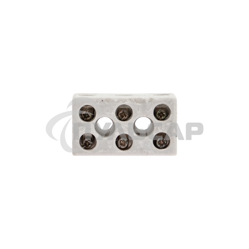 Клемма керамическая винтовая 4 мм² 3 пары контактов с крепежным отверстием (100 шт./уп.) Rexant