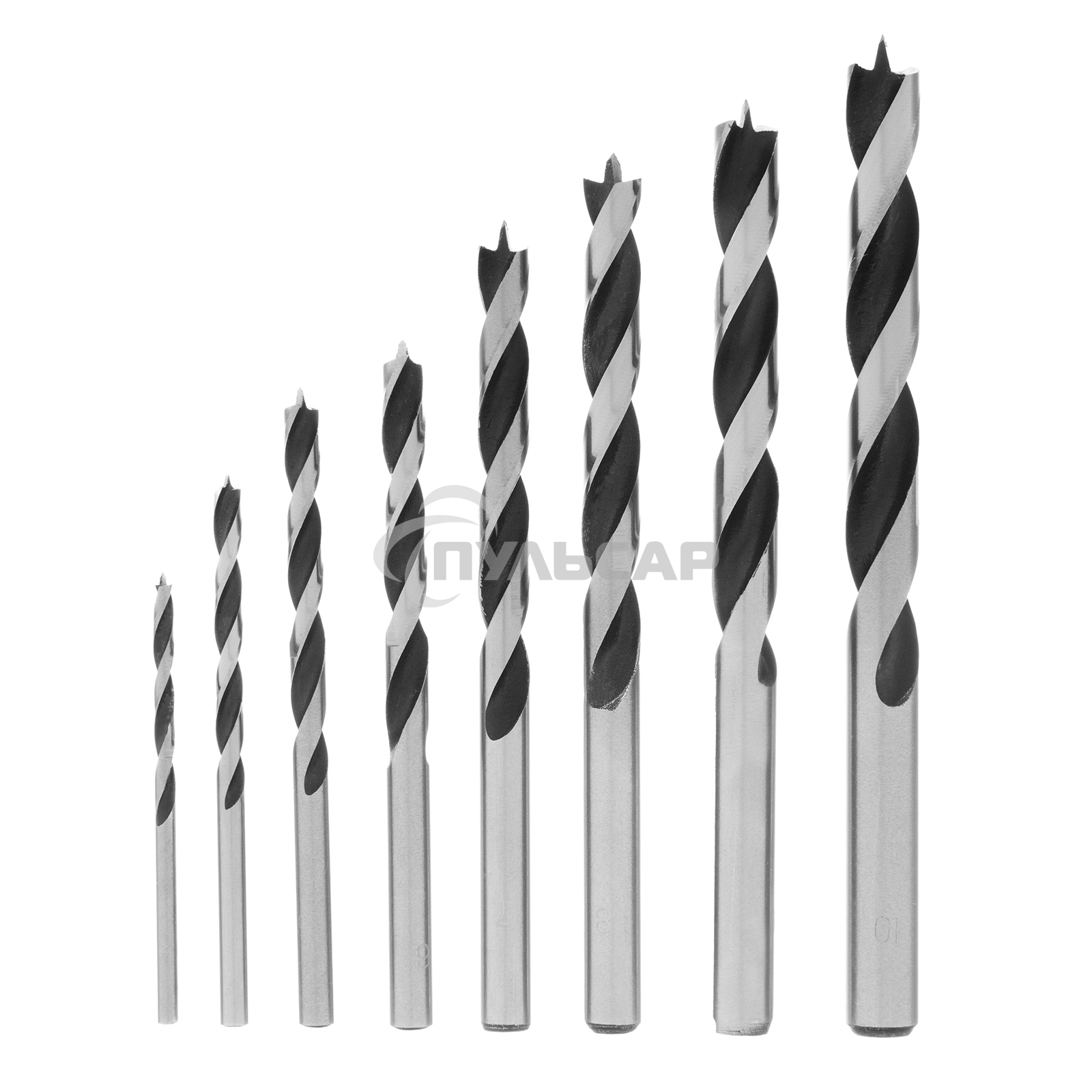 Набор сверл Matrix по дереву,3-4-5-6-7-8-9-10 мм 8шт цилиндр, хвостовик, пластиковый кейс