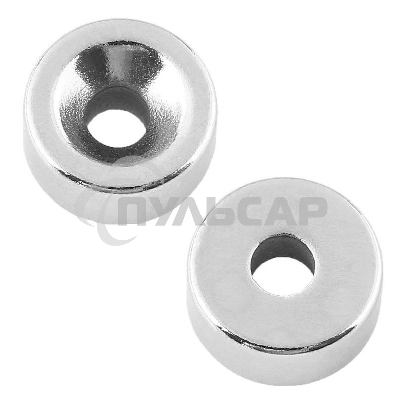 Неодимовый магнитный диск 15х5 мм с зенковкой 10х4,5 мм (упаковка 2 шт.)