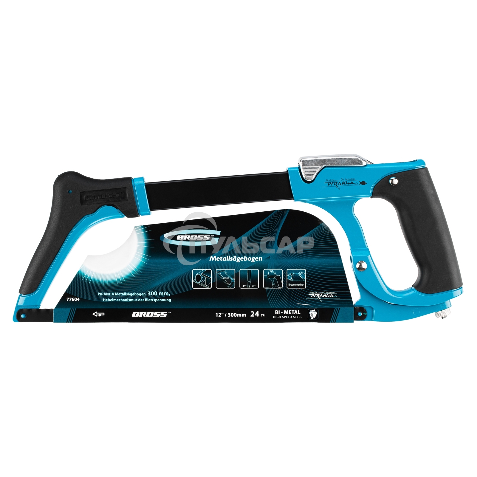 Ножовка GROSS 77604 по металлу ''piranha'' 300мм рычажный механизм натяжения полотна