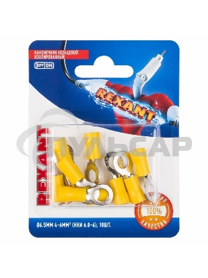 Наконечник кольцевой Rexant изолированный, ø6.5мм, 4-6мм², НКи 6.0-6 / НКи5,5-6 / RV5.5-6, желтый, в упак. 10 шт.