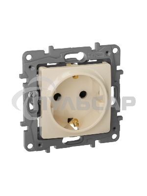 Розетка 2К+З, на винтах, защ. шт., сл. кость ETIKA 