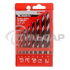 Набор сверл Matrix по дереву,3-4-5-6-7-8-9-10 мм 8шт цилиндр, хвостовик, пластиковый кейс