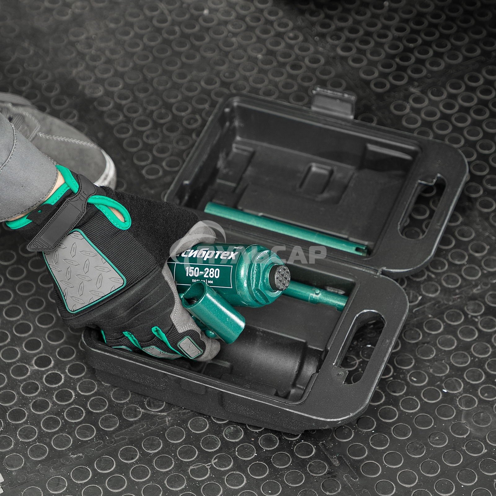 Домкрат гидравлический бутылочный Сибртех 2 т, 150-280 мм, в пласт. кейсе