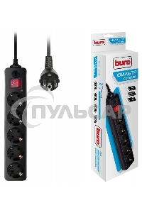 Сетевой фильтр Buro 500SH-5-B 5м (5 розеток) черный (коробка)