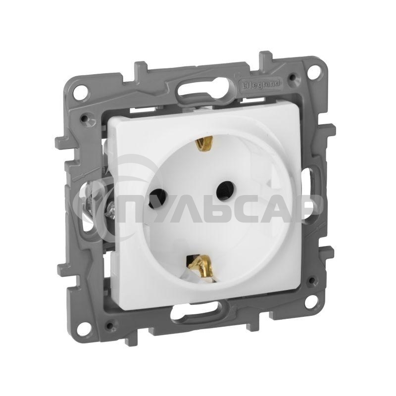 Механизм розетки 1-м СП Etika 2К+З 16А защ. шторки с заземл. винт. зажимы бел. Leg 672222