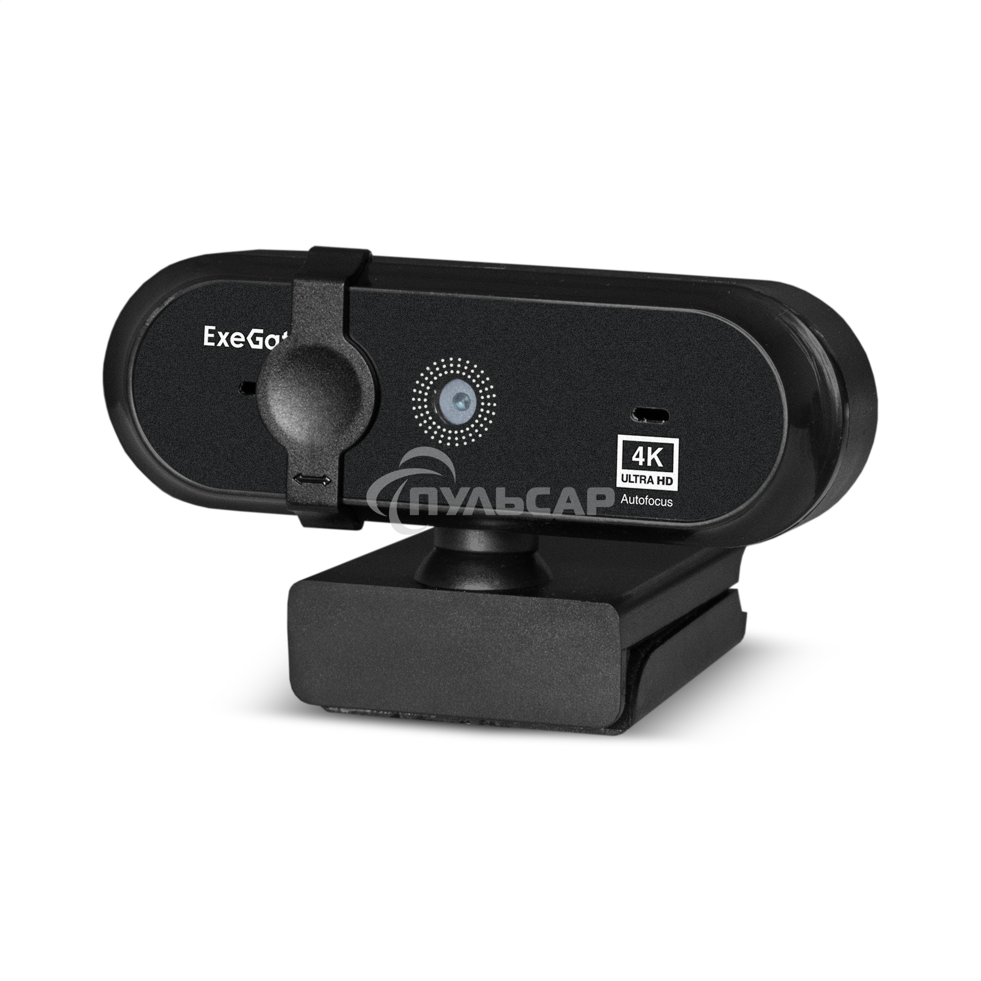 Веб-камера ExeGate Stream HD-4000 4K UHD AF (8Мп, 3840x2160, 30fps, автоматический фокус, поддержка H.264, защитная шторка, 4-линзовый объектив (стекло), стерео микрофон с шумоподавлением, универсальное крепление, USB, кабель 1,5 м, Windows 7/8/10/11, Mac