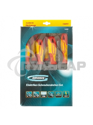 Набор отверток GROSS 12950 диэлектрических до 1000в тестер crmo двухкомпонентные рукоятки (8шт.)