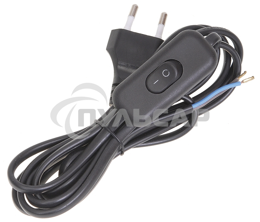 Шнур УШ-1КВ опрессованный с вилкой со встроенным выключателем 2х0,75/2метра, черный ИЭК