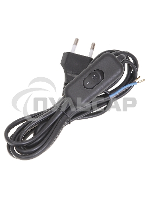 Шнур УШ-1КВ опрессованный с вилкой со встроенным выключателем 2х0,75/2метра, черный ИЭК