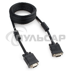 Кабель VGA Premium Cablexpert CC-PPVGA-10-B, 15M/15M, 3.0м, черный, тройной экран, феррит.кольца, пакет