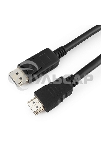 Кабель Cablexpert DisplayPort->HDMI, 5м, 20M/19M, черный, экран, пакет