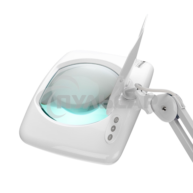 Лупа на струбцине Rexant, квадратная, 5D, с подсветкой 60 SMD LED, сенсорный регулятор яркости, белая