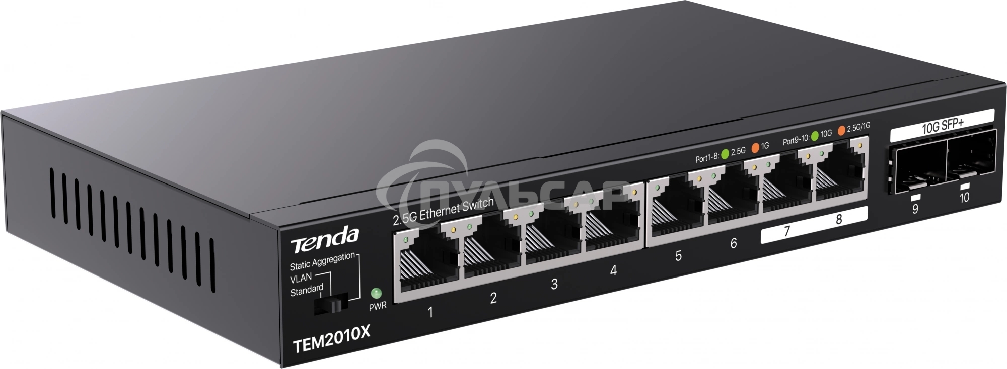 Сетевой коммутатор Tenda TEM2010X Настольное исполнение 8x10Base-T / 100Base-TX / 1000Base-T 2xSFP+ 12 Вт TEM2010X