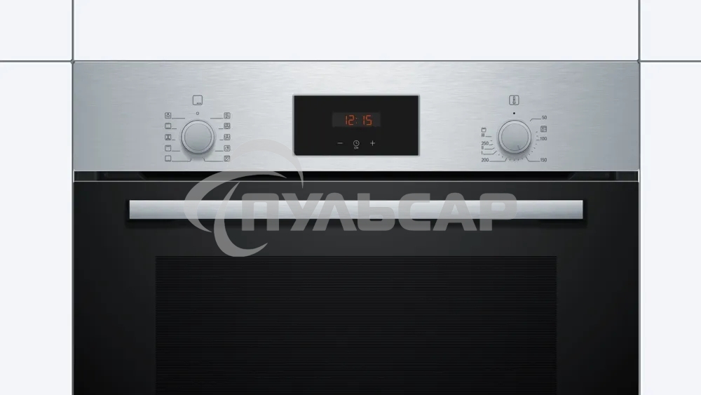 Духовой шкаф Bosch HBF512BS1T Serie 2, нержавеющая сталь, класс энергоэффективности А, 7 режимов, 3-х слойное остекление, LED-дисплей, утапливаемые переключатели, галогенное освещение, проволочные направляющие, сделано в Турции,