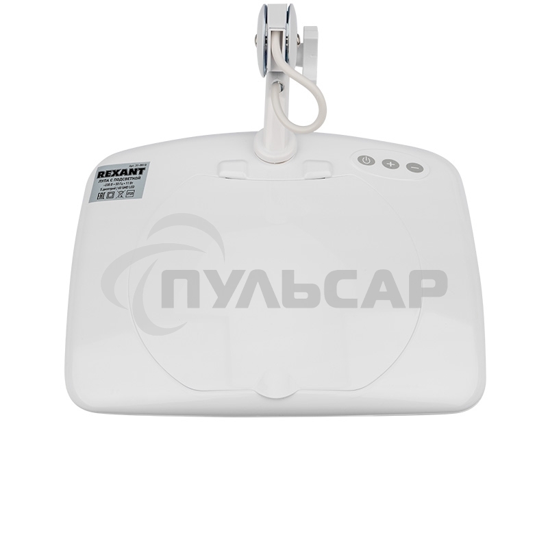 Лупа на струбцине Rexant, квадратная, 5D, с подсветкой 60 SMD LED, сенсорный регулятор яркости, белая