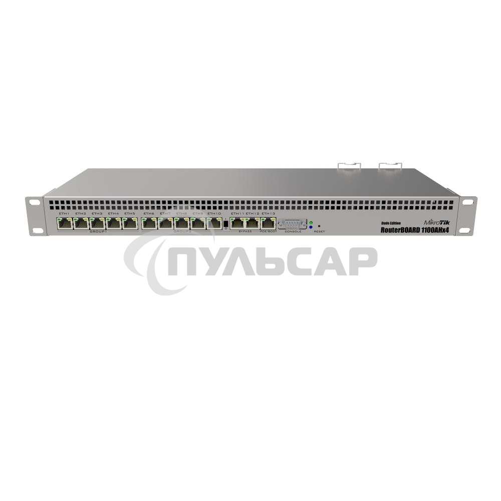 Маршрутизатор MikroTik RouterBOARD 1100Dx4 with Annapurna Alpine AL21400 Cortex A15 CPU (4-cores, 1.4GHz per core), 1Gb RAM, 13xGbit LAN, 60Gb M.2 drive, RouterOS L6, 1U rackmount case, Dual PSU