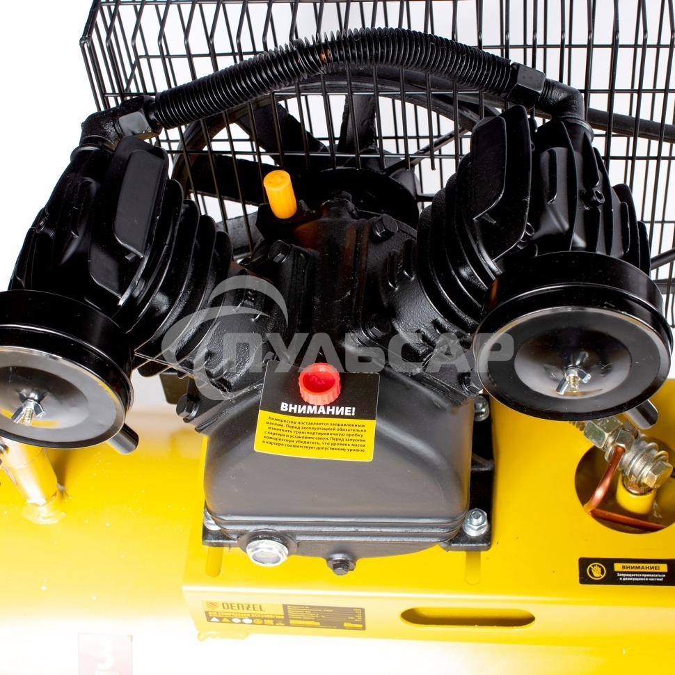 Компрессор воздушный рем. привод BCV2300/100, 2,3 кВт, 100 литров, 440 л/мин Denzel