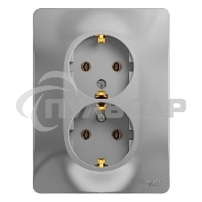Розетка 2-м СП Glossa в сборе с заземл. в сборе алюм. SchE GSL000324